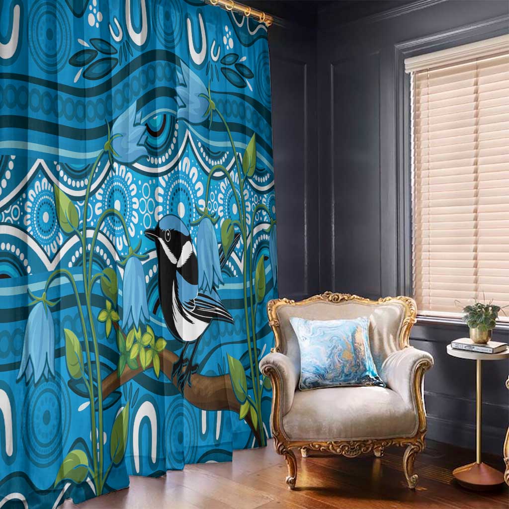 Australia Bluebell Creeper With Superb Blue Wren Window Curtain Aboriginal Art
