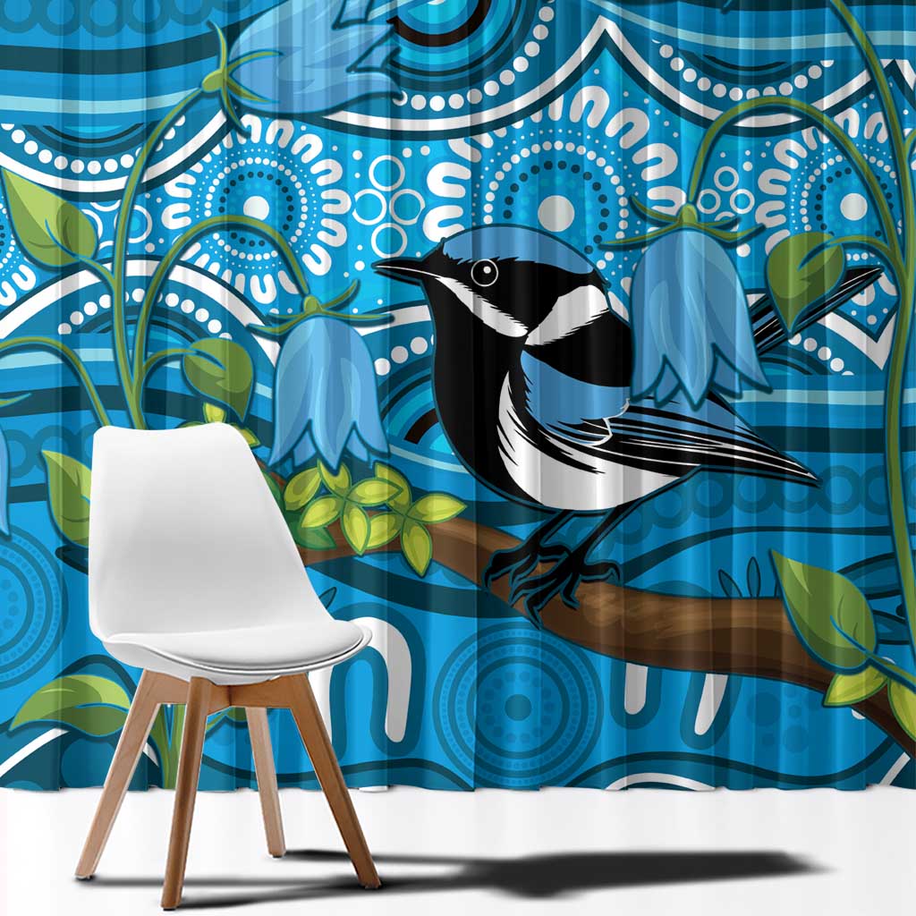 Australia Bluebell Creeper With Superb Blue Wren Window Curtain Aboriginal Art