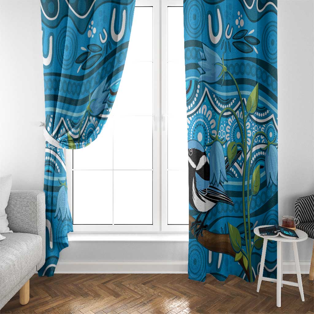 Australia Bluebell Creeper With Superb Blue Wren Window Curtain Aboriginal Art