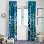 Australia Bluebell Creeper With Superb Blue Wren Window Curtain Aboriginal Art
