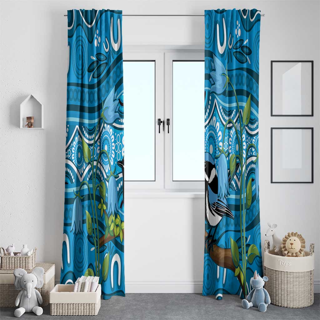 Australia Bluebell Creeper With Superb Blue Wren Window Curtain Aboriginal Art