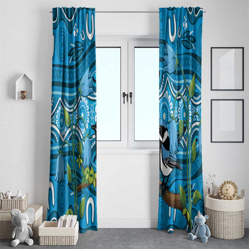 Australia Bluebell Creeper With Superb Blue Wren Window Curtain Aboriginal Art