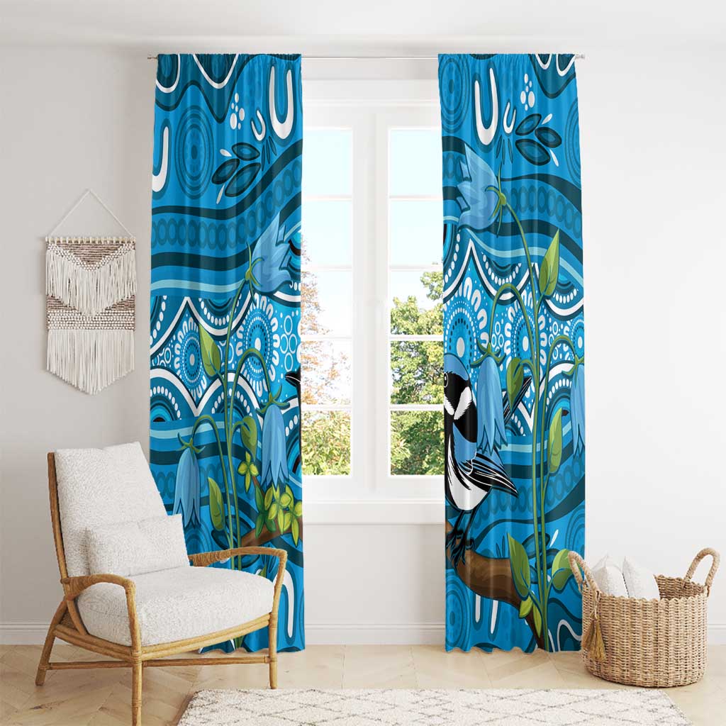 Australia Bluebell Creeper With Superb Blue Wren Window Curtain Aboriginal Art