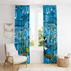 Australia Bluebell Creeper With Superb Blue Wren Window Curtain Aboriginal Art