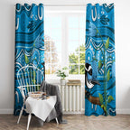 Australia Bluebell Creeper With Superb Blue Wren Window Curtain Aboriginal Art