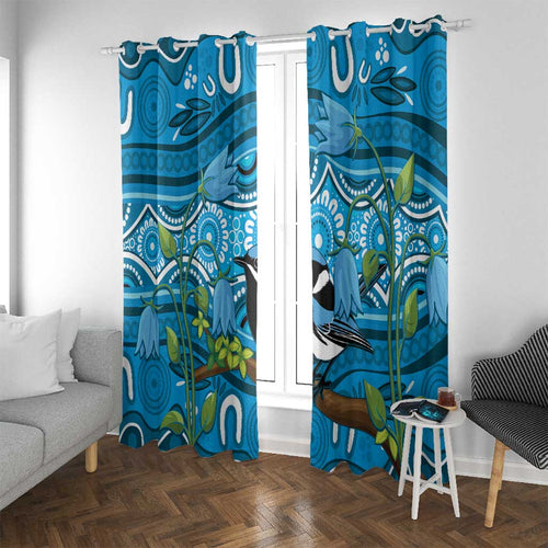 Australia Bluebell Creeper With Superb Blue Wren Window Curtain Aboriginal Art