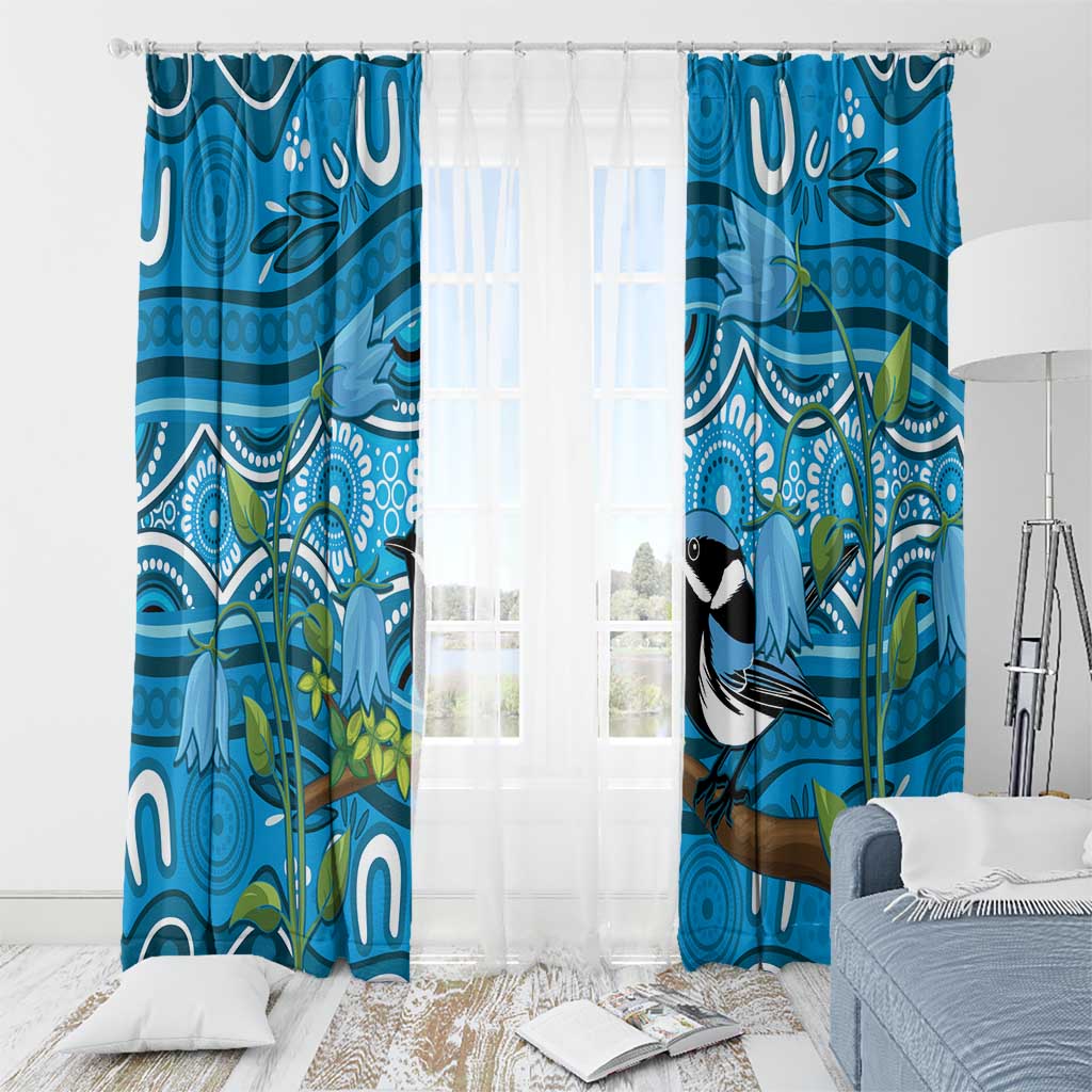 Australia Bluebell Creeper With Superb Blue Wren Window Curtain Aboriginal Art