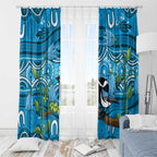 Australia Bluebell Creeper With Superb Blue Wren Window Curtain Aboriginal Art