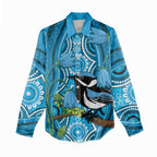 Australia Bluebell Creeper With Superb Blue Wren Women Casual Shirt Aboriginal Art