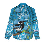 Australia Bluebell Creeper With Superb Blue Wren Women Casual Shirt Aboriginal Art