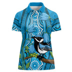 Australia Bluebell Creeper With Superb Blue Wren Women Polo Shirt Aboriginal Art