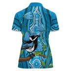 Australia Bluebell Creeper With Superb Blue Wren Women Polo Shirt Aboriginal Art