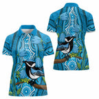Australia Bluebell Creeper With Superb Blue Wren Women Polo Shirt Aboriginal Art