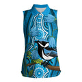 Australia Bluebell Creeper With Superb Blue Wren Women Sleeveless Polo Shirt Aboriginal Art