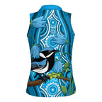 Australia Bluebell Creeper With Superb Blue Wren Women Sleeveless Polo Shirt Aboriginal Art