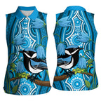 Australia Bluebell Creeper With Superb Blue Wren Women Sleeveless Polo Shirt Aboriginal Art