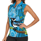 Australia Bluebell Creeper With Superb Blue Wren Women Sleeveless Polo Shirt Aboriginal Art