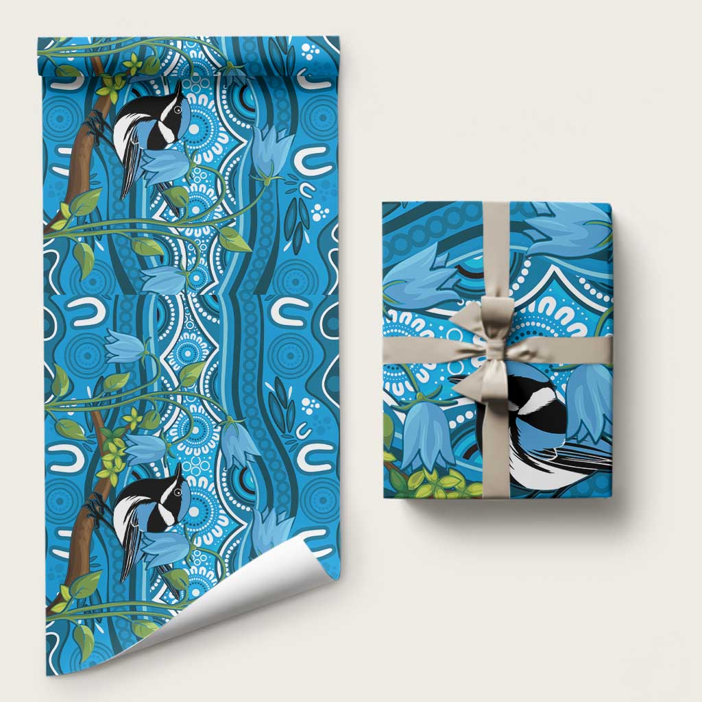 Australia Bluebell Creeper With Superb Blue Wren Wrapping Paper Aboriginal Art - Aussie Hoodie