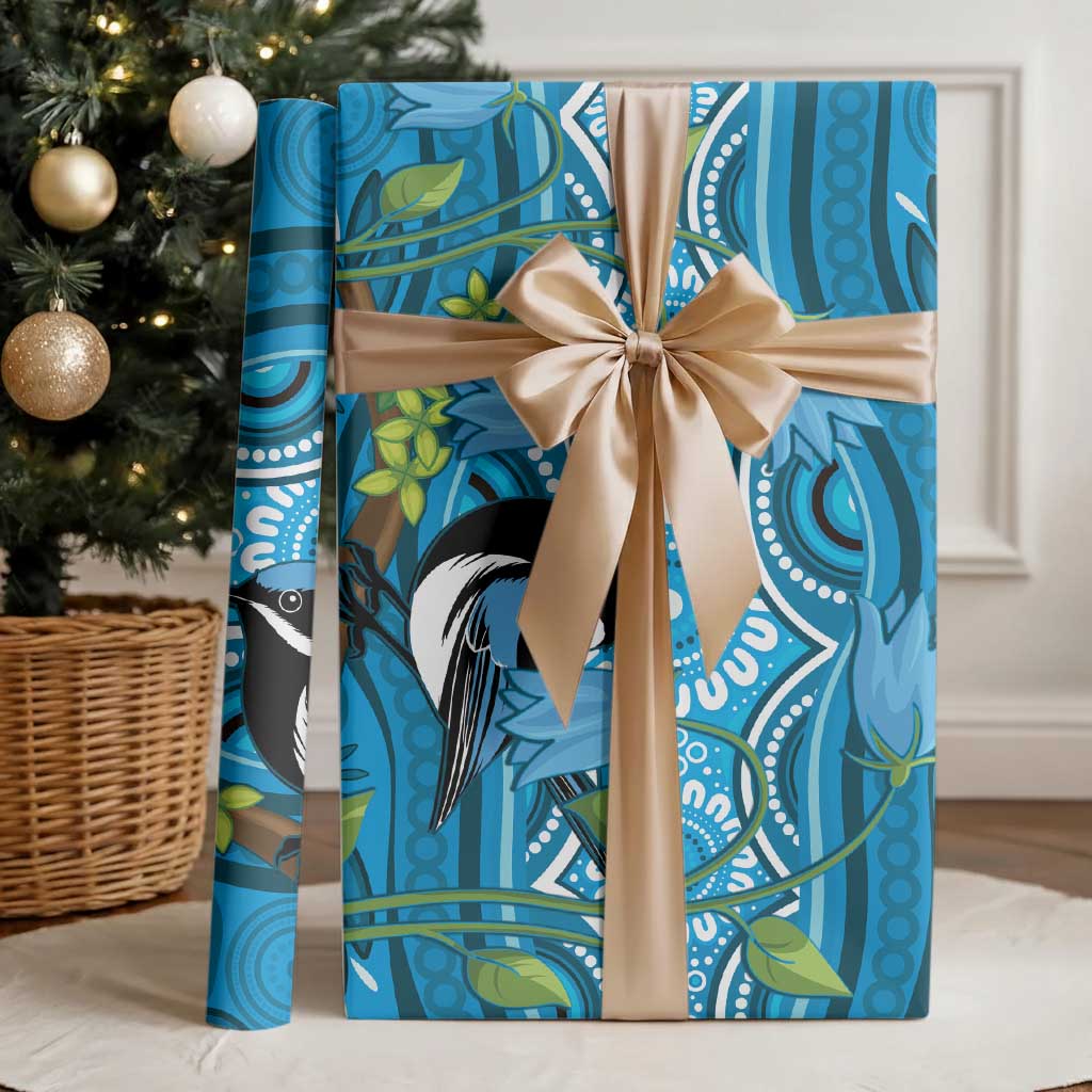 Australia Bluebell Creeper With Superb Blue Wren Wrapping Paper Aboriginal Art - Aussie Hoodie