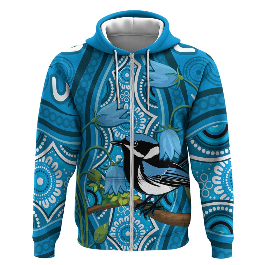Australia Bluebell Creeper With Superb Blue Wren Zip Hoodie Aboriginal Art