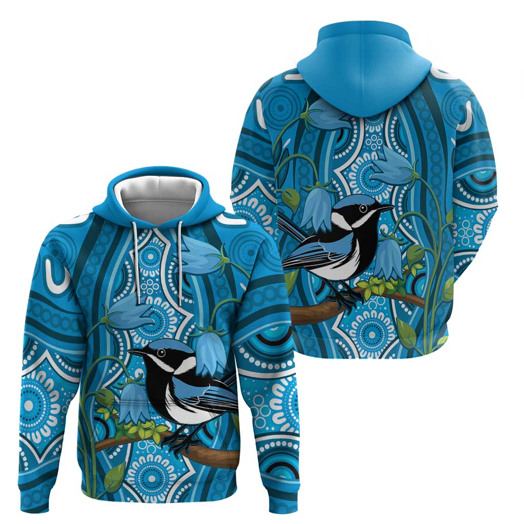 Australia Bluebell Creeper With Superb Blue Wren Zip Hoodie Aboriginal Art