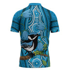Australia Bluebell Creeper With Superb Blue Wren Zipper Polo Shirt Aboriginal Art - Aussie Hoodie