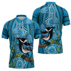 Australia Bluebell Creeper With Superb Blue Wren Zipper Polo Shirt Aboriginal Art - Aussie Hoodie