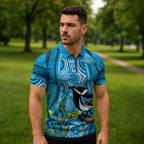 Australia Bluebell Creeper With Superb Blue Wren Zipper Polo Shirt Aboriginal Art - Aussie Hoodie