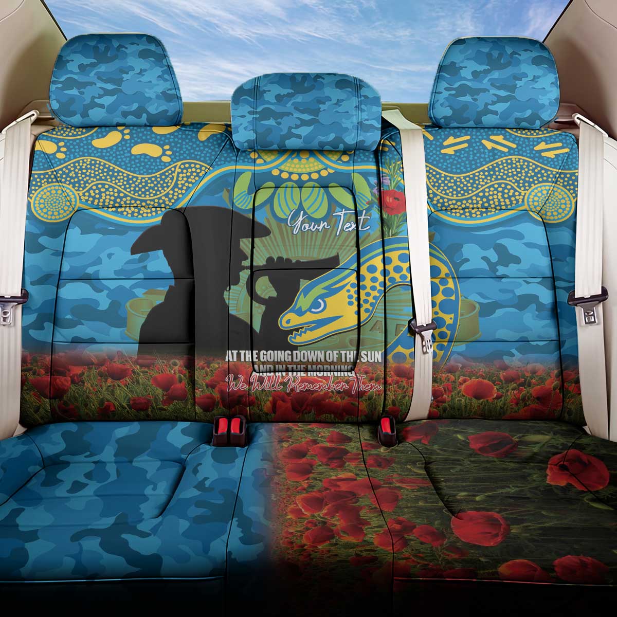 Personalised Parramatta Eels Rugby ANZAC Day Back Car Seat Cover Last Post Poppy We Will Remember Them
