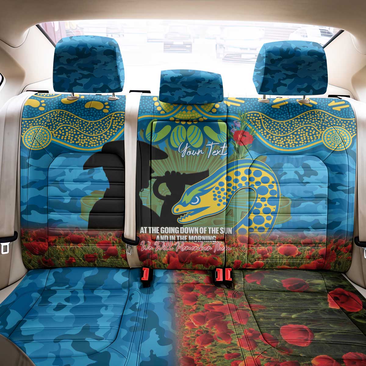 Personalised Parramatta Eels Rugby ANZAC Day Back Car Seat Cover Last Post Poppy We Will Remember Them