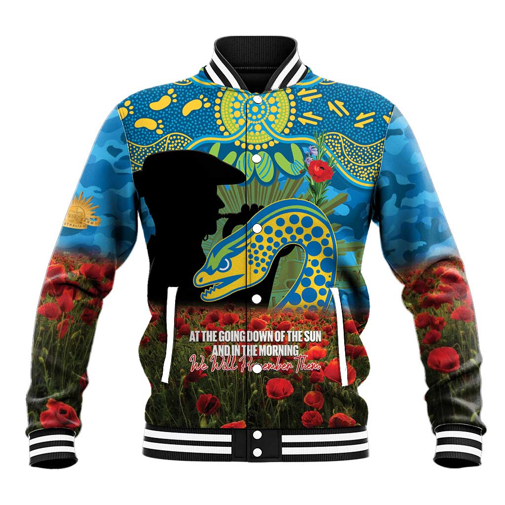 Personalised Parramatta Eels Rugby ANZAC Day Baseball Jacket Last Post Poppy We Will Remember Them