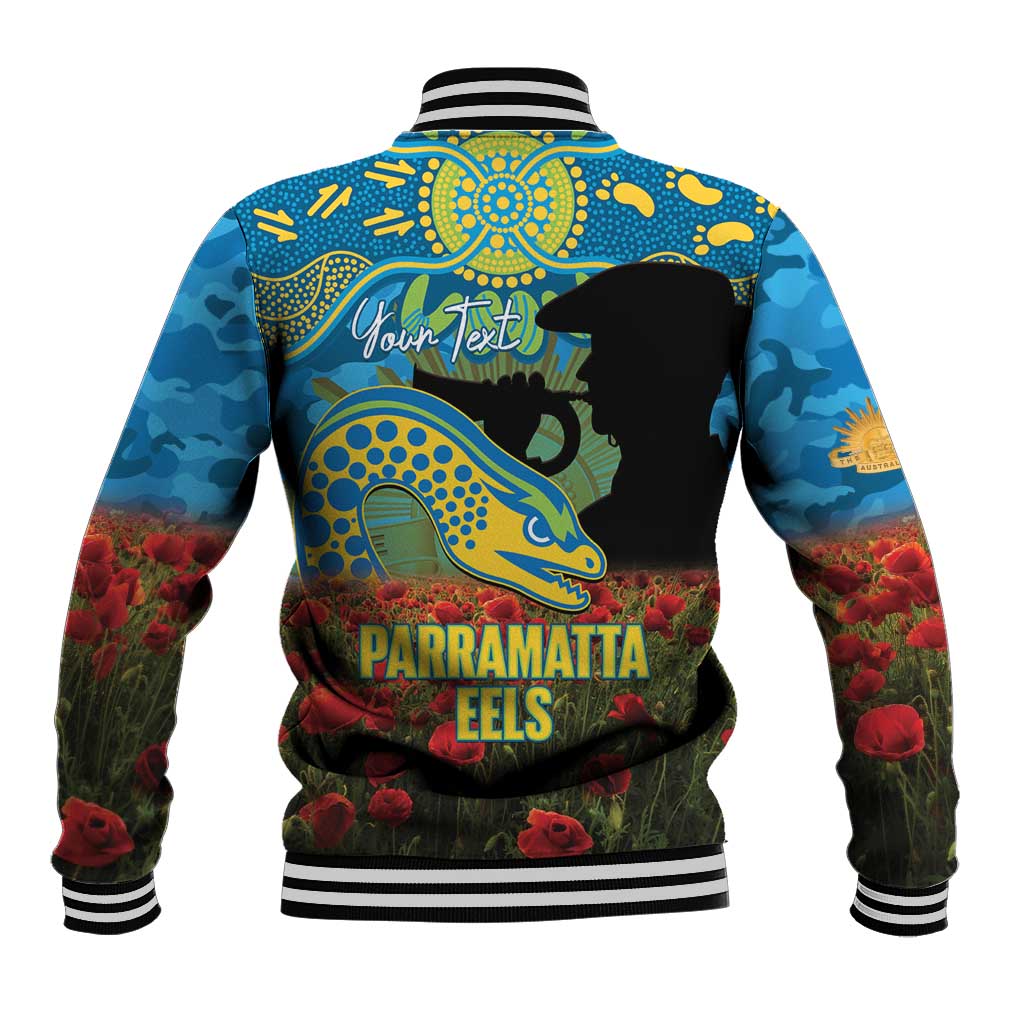 Personalised Parramatta Eels Rugby ANZAC Day Baseball Jacket Last Post Poppy We Will Remember Them