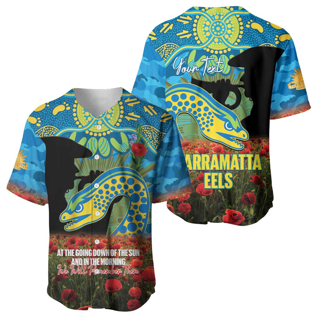 Personalised Parramatta Eels Rugby ANZAC Day Baseball Jersey Last Post Poppy We Will Remember Them