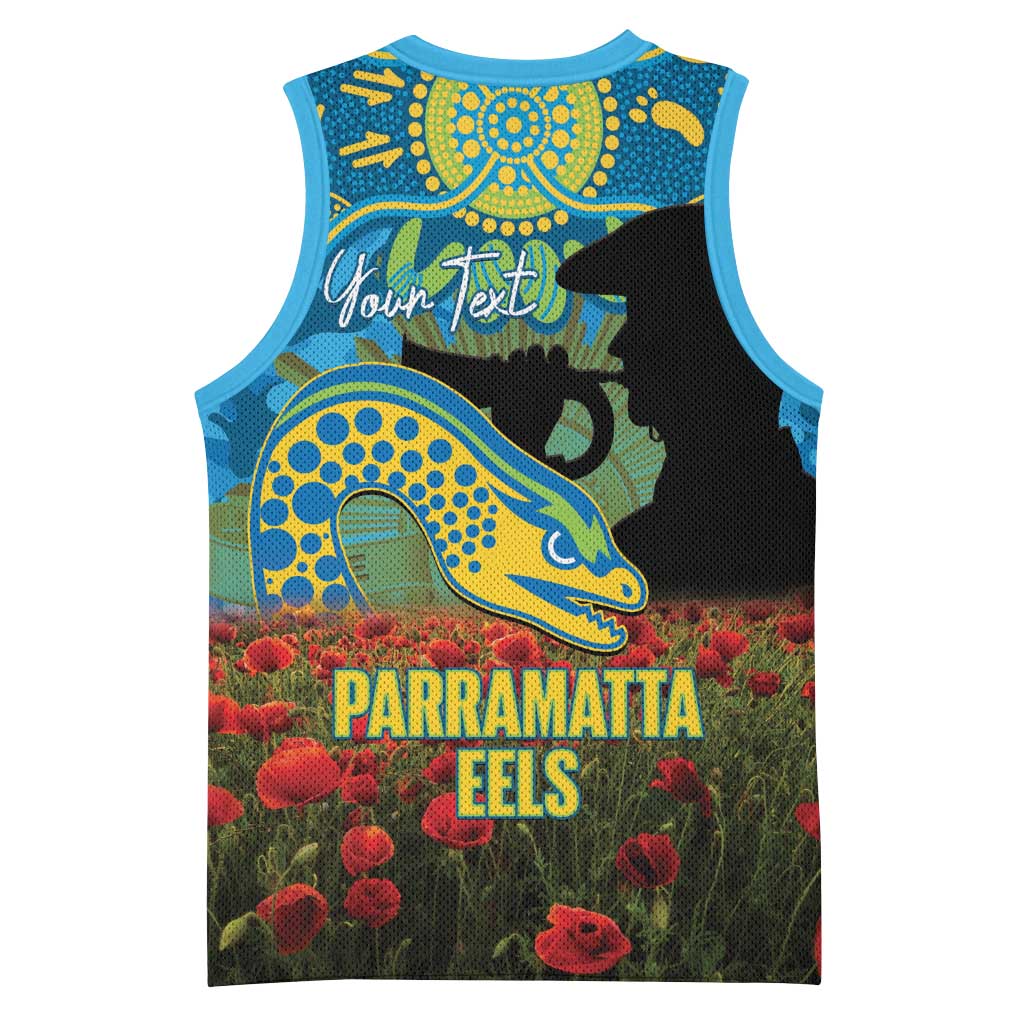 Personalised Parramatta Eels Rugby ANZAC Day Basketball Jersey Last Post Poppy We Will Remember Them
