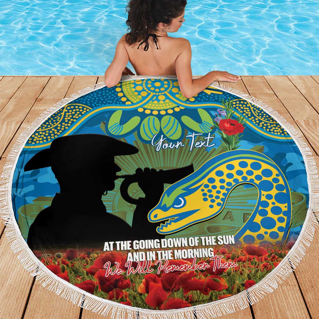 Personalised Parramatta Eels Rugby ANZAC Day Beach Blanket Last Post Poppy We Will Remember Them