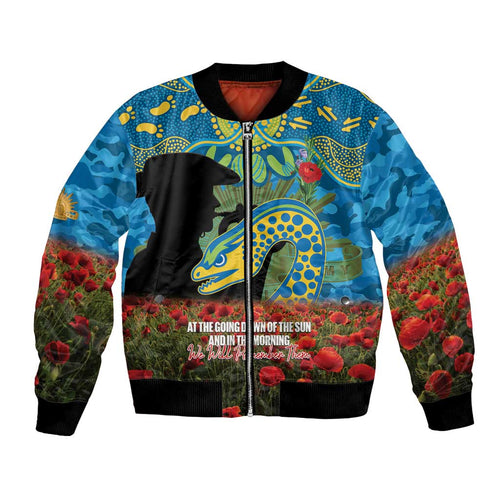 Personalised Parramatta Eels Rugby ANZAC Day Bomber Jacket Last Post Poppy We Will Remember Them
