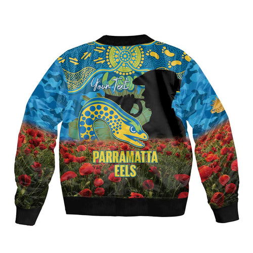 Personalised Parramatta Eels Rugby ANZAC Day Bomber Jacket Last Post Poppy We Will Remember Them