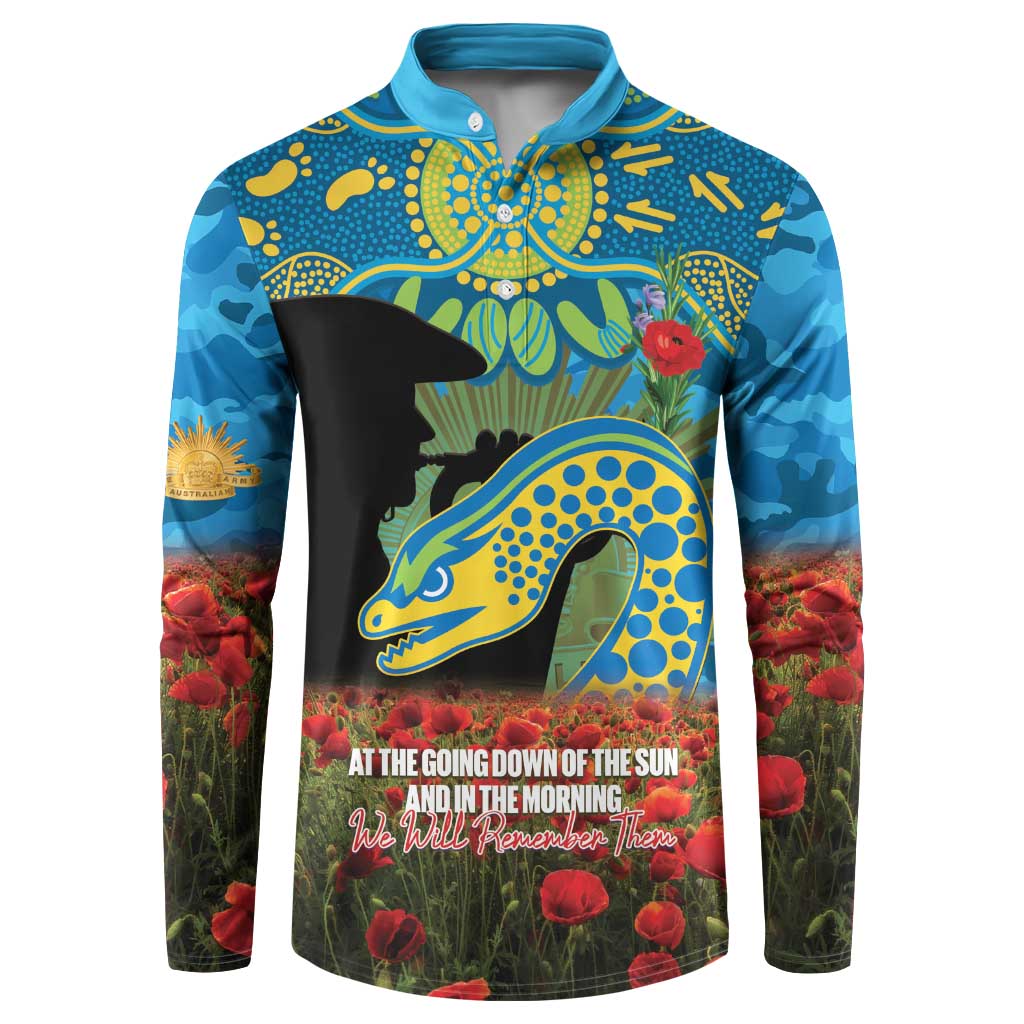 Personalised Parramatta Eels Rugby ANZAC Day Button Sweatshirt Last Post Poppy We Will Remember Them