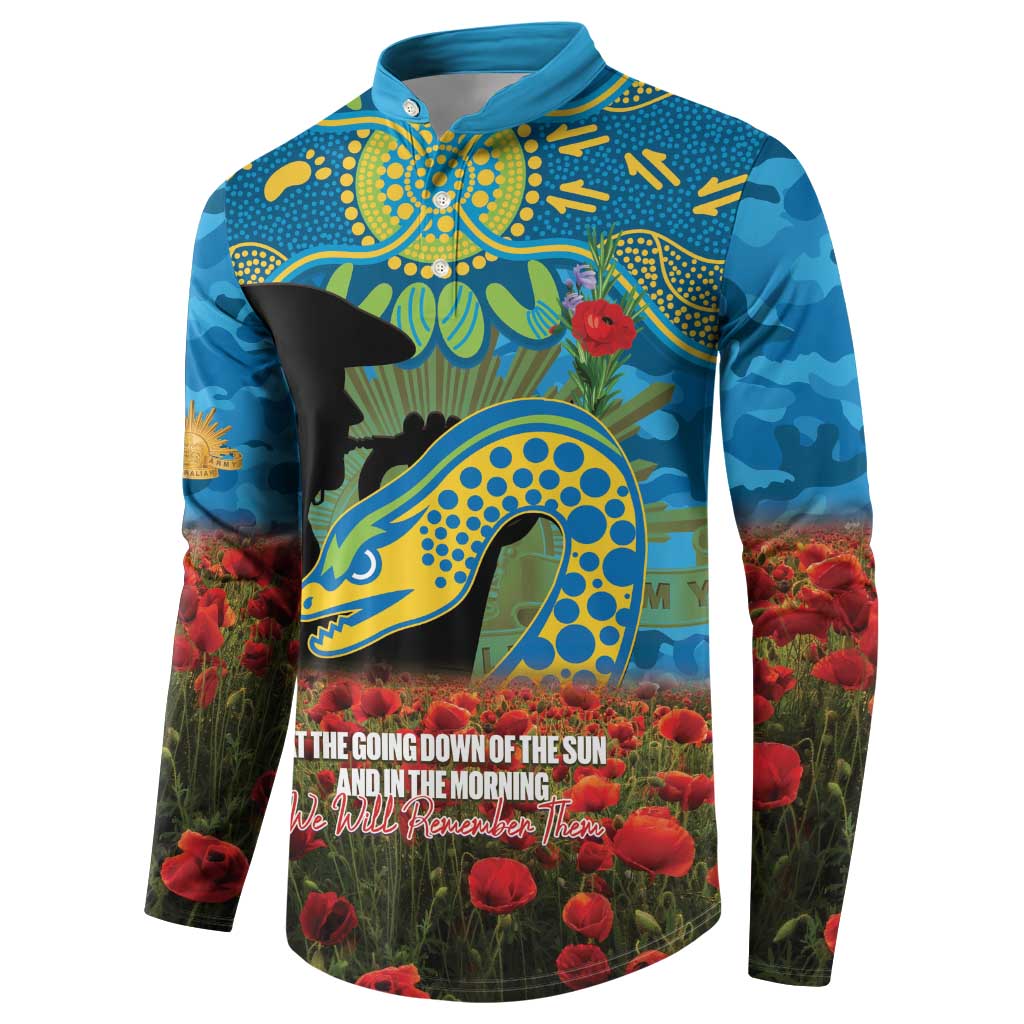 Personalised Parramatta Eels Rugby ANZAC Day Button Sweatshirt Last Post Poppy We Will Remember Them