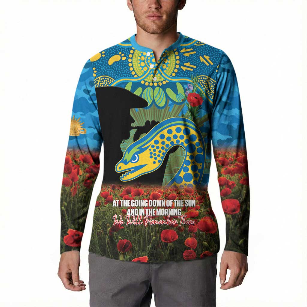Personalised Parramatta Eels Rugby ANZAC Day Button Sweatshirt Last Post Poppy We Will Remember Them