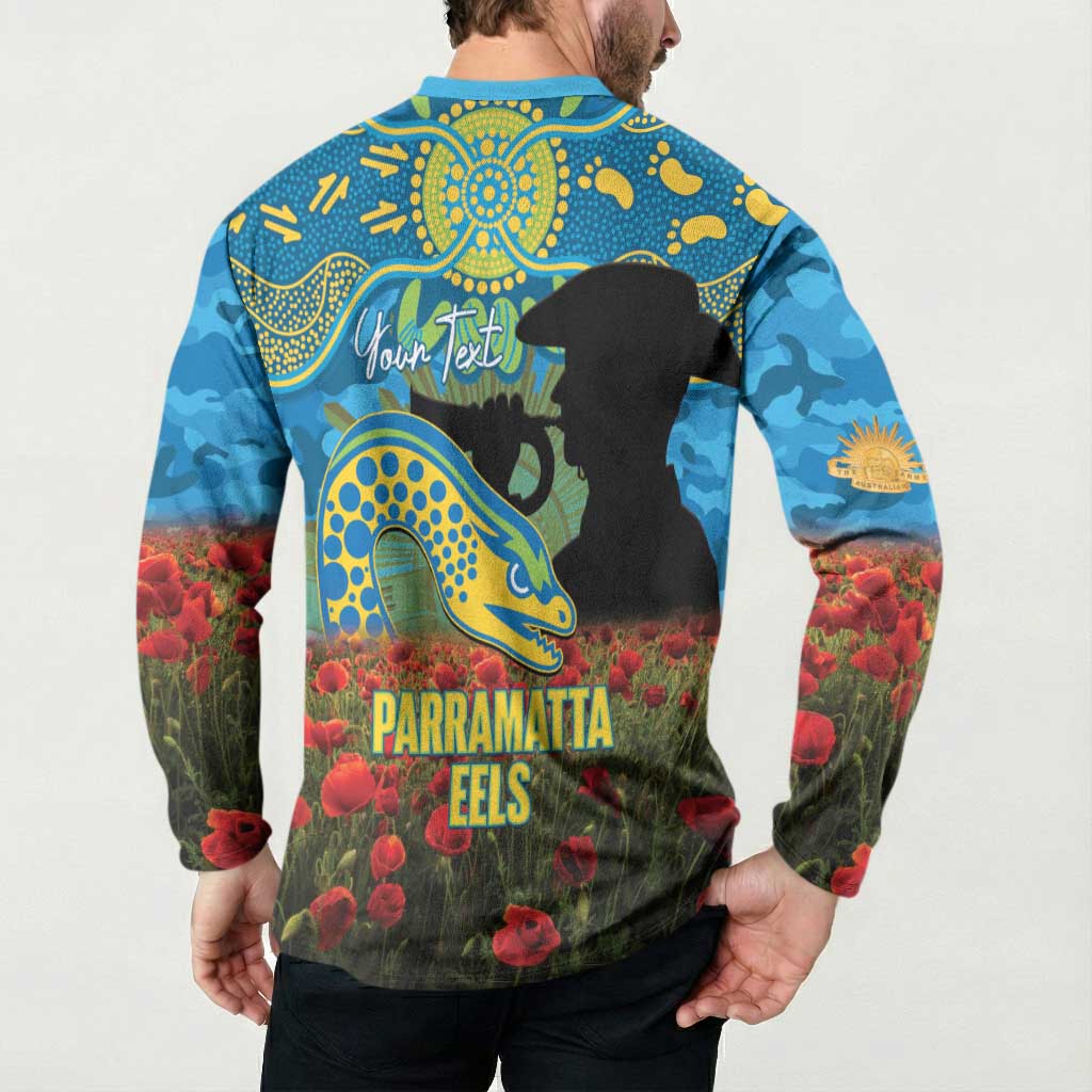 Personalised Parramatta Eels Rugby ANZAC Day Button Sweatshirt Last Post Poppy We Will Remember Them
