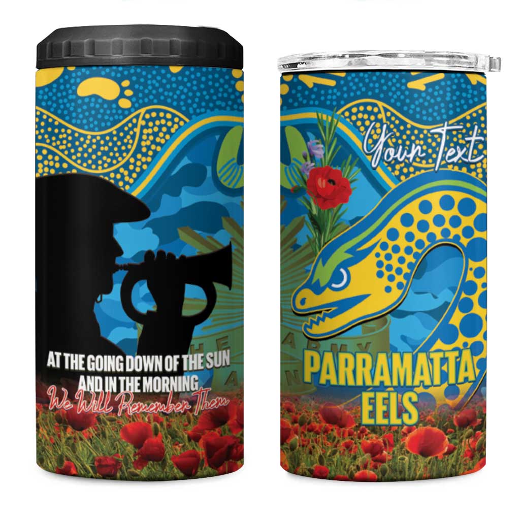 Personalised Parramatta Eels Rugby ANZAC Day 4 in 1 Can Cooler Tumbler Last Post Poppy We Will Remember Them