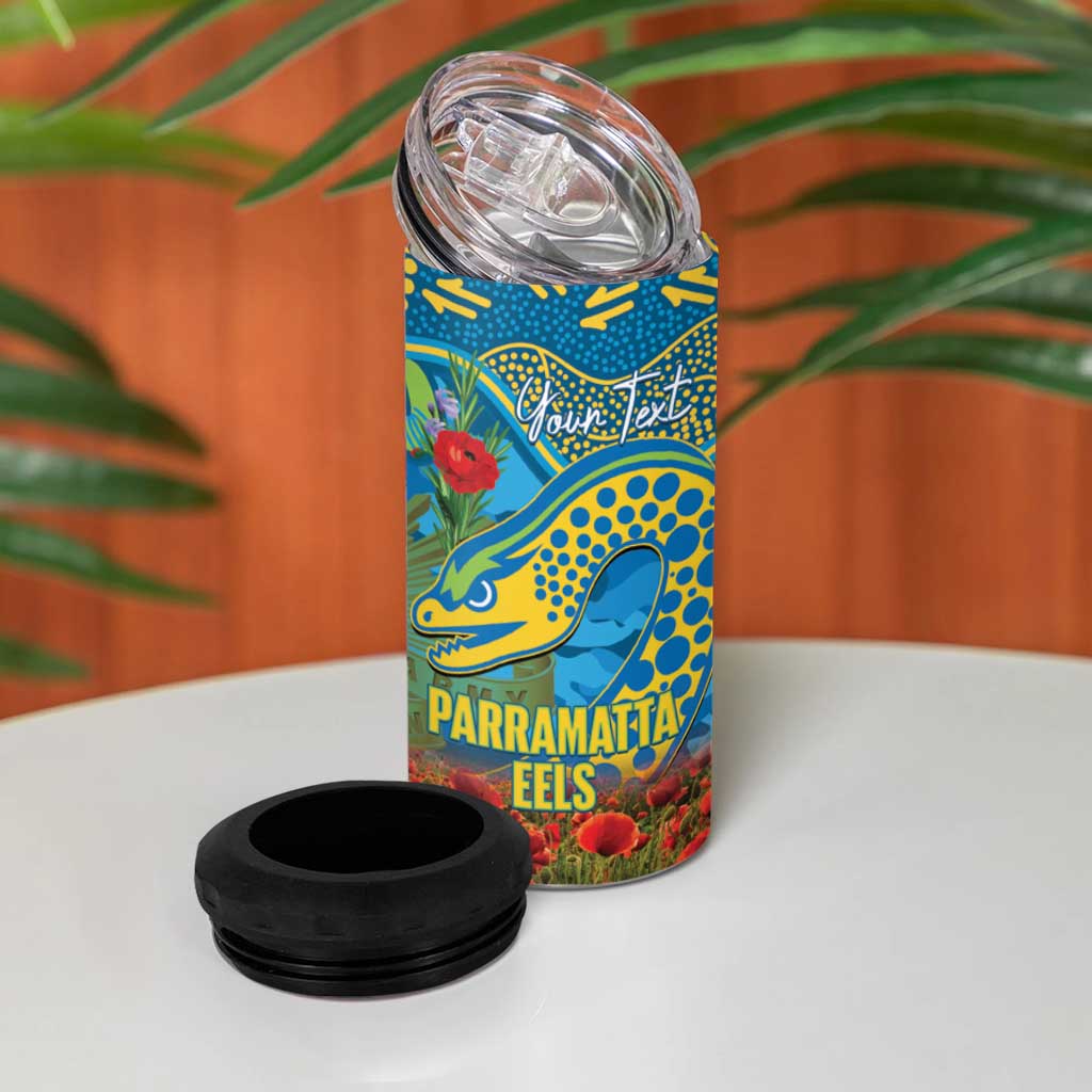 Personalised Parramatta Eels Rugby ANZAC Day 4 in 1 Can Cooler Tumbler Last Post Poppy We Will Remember Them