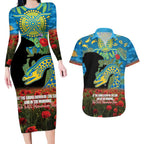Personalised Parramatta Eels Rugby ANZAC Day Couples Matching Long Sleeve Bodycon Dress and Hawaiian Shirt Last Post Poppy We Will Remember Them