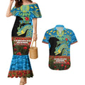 Personalised Parramatta Eels Rugby ANZAC Day Couples Matching Mermaid Dress and Hawaiian Shirt Last Post Poppy We Will Remember Them