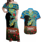 Personalised Parramatta Eels Rugby ANZAC Day Couples Matching Off Shoulder Maxi Dress and Hawaiian Shirt Last Post Poppy We Will Remember Them