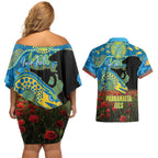 Personalised Parramatta Eels Rugby ANZAC Day Couples Matching Off Shoulder Short Dress and Hawaiian Shirt Last Post Poppy We Will Remember Them