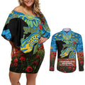 Personalised Parramatta Eels Rugby ANZAC Day Couples Matching Off Shoulder Short Dress and Long Sleeve Button Shirt Last Post Poppy We Will Remember Them