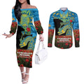Personalised Parramatta Eels Rugby ANZAC Day Couples Matching Off The Shoulder Long Sleeve Dress and Long Sleeve Button Shirt Last Post Poppy We Will Remember Them