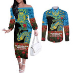 Personalised Parramatta Eels Rugby ANZAC Day Couples Matching Off The Shoulder Long Sleeve Dress and Long Sleeve Button Shirt Last Post Poppy We Will Remember Them